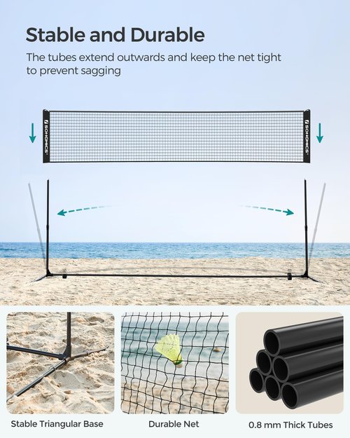 SONGMICS 13 ft Badminton Net, Height Adjustable Volleyball Net, Pickleball Net with Poles, Foldable Nylon Net for Tennis Indoor Outdoor Court, Black USYQ400H