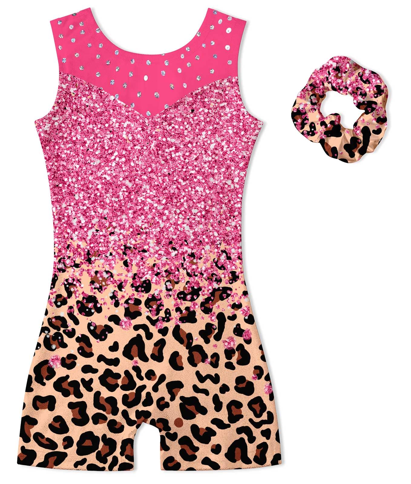 Belovecol Girls Sparkle Gymnastics Biketard, Pink Leopard Print, 4-5T