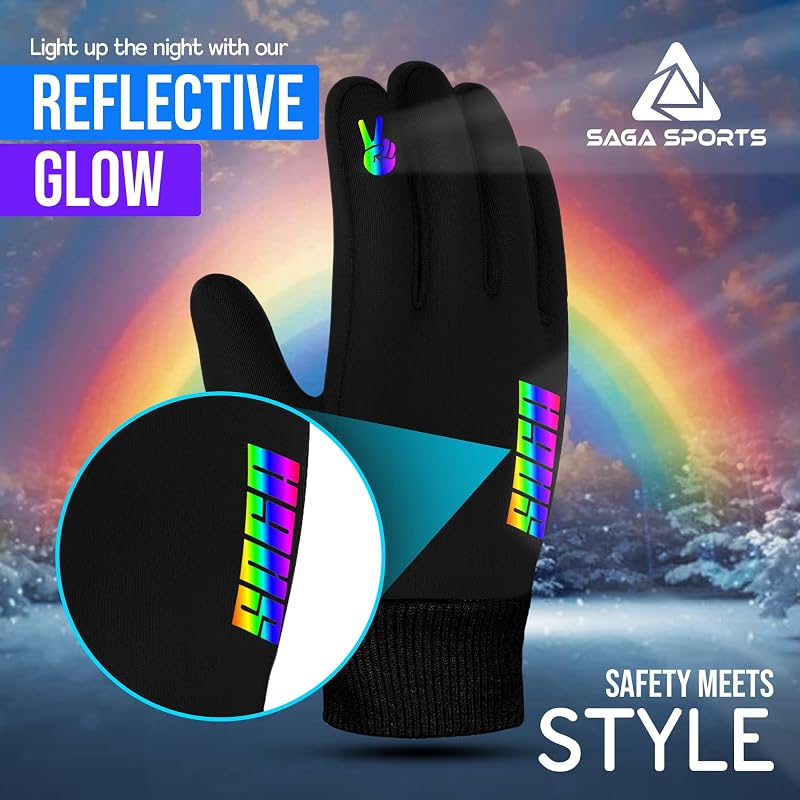 SAGA SPORTS Kids Winter Gloves Rainbow Medium 6-8 - Water-Resistant Snow & Bike Gloves