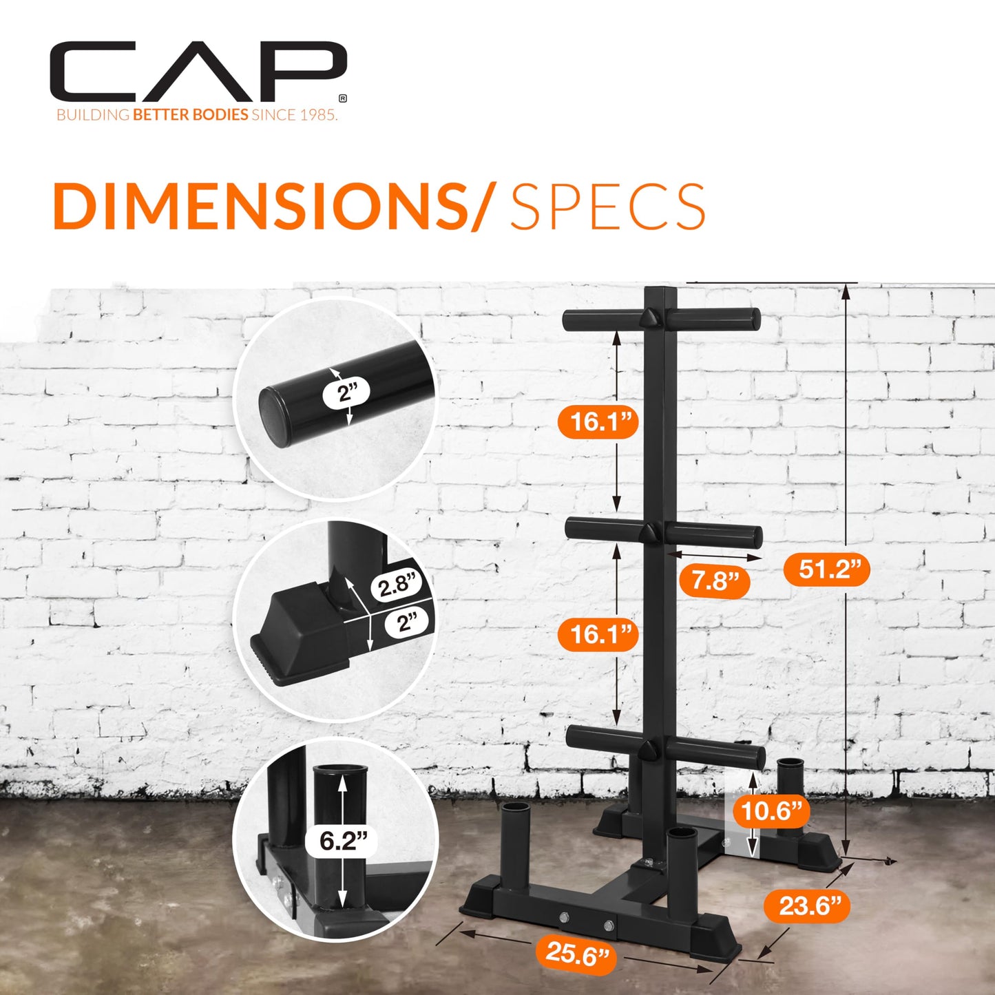 CAP 370 lb Economy Speckled Olympic Bumper Plate Set with Storage Rack, 2-Inch Olympic Plates, Medium Bounce Rubber Weight Plates with Steel Hub, 6 Weight Posts & 4 Barbell Holders for Weightlifting, Strength Training & Home Gym Workouts