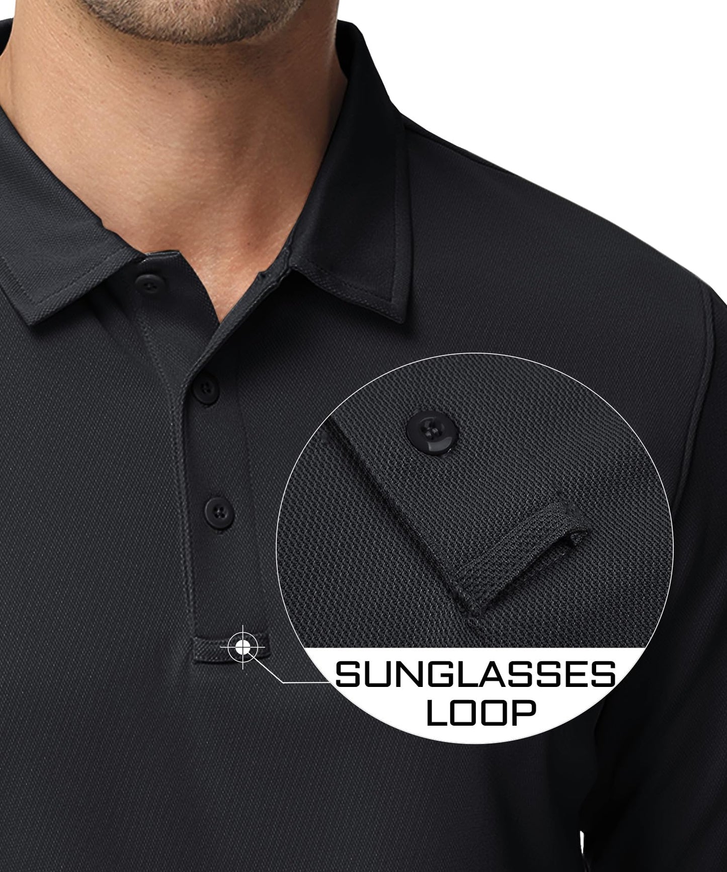 MAGCOMSEN Men's Classic Fit Golf Polo Shirt Long Sleeve Quick Dry Casual Polyester Black