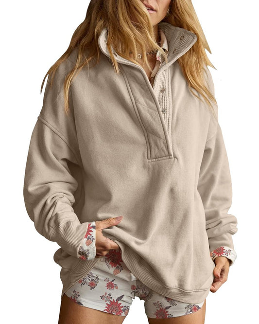 Gacaky Sweatshirt for Women Oversized Casual Long Sleeve Button Henley Neck Pullover Tops Fashion Outfits ClothesKhakigray XL