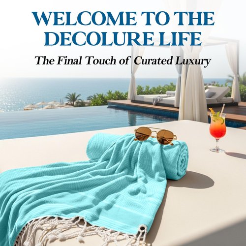 DECOLURE Turkish Beach Towel Oversized 39x73 Inch - 100% Turkish Cotton, Quick Dry and Sand Free Beach Towels for Travel - Lightweight, Absorbent & Soft Peshtemal Towel - (Cyan Wave)