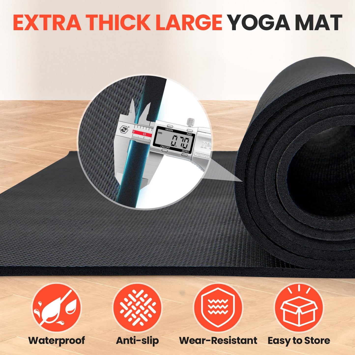 Stepwaver Extra Large Exercise Mat, 7'x5' (7mm) Extra Thick Workout Mats for Home Gym Flooring, Non-Slip, Ultra Durable, High-Density Gym Mat for Cardio,Yoga, Jump Rope, MMA, Weights - Black