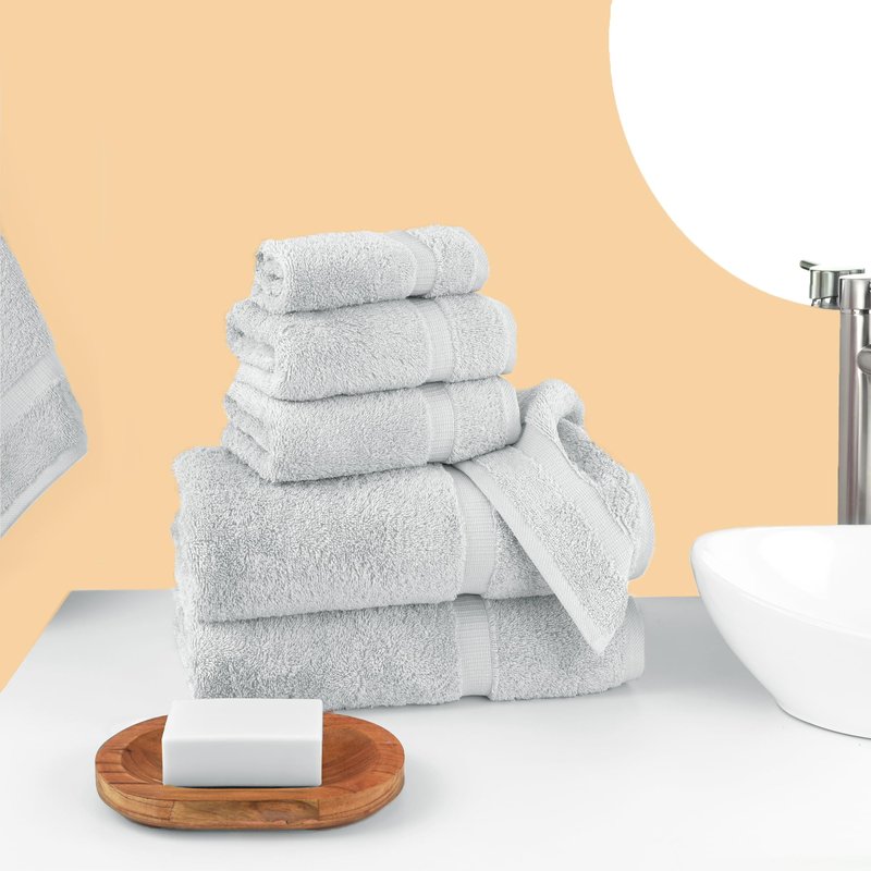 Chakir Turkish Linens 6 Piece Towels Set, 100% Cotton Luxury Turkish Towels for Bathroom, Soft Absorbent Bath Towel Set with 2 Bath Towels 2 Hand Towels 2 Washcloths, Silver Gray