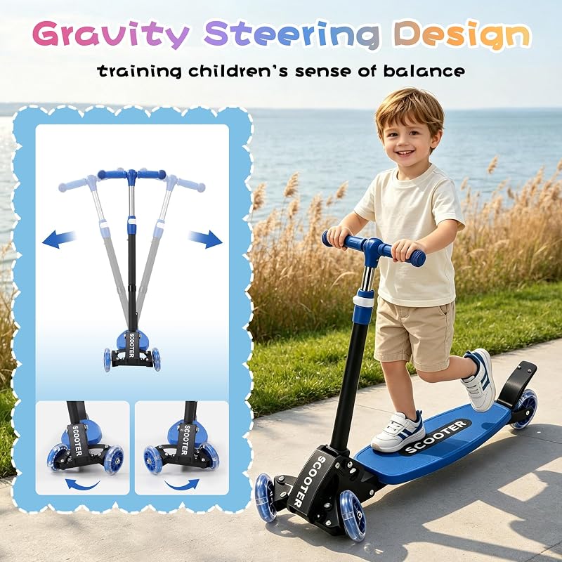 Toddler 3-Wheel Folding Scooter with LED Lights - 2-7 Years, Blue (Variation: Blue)