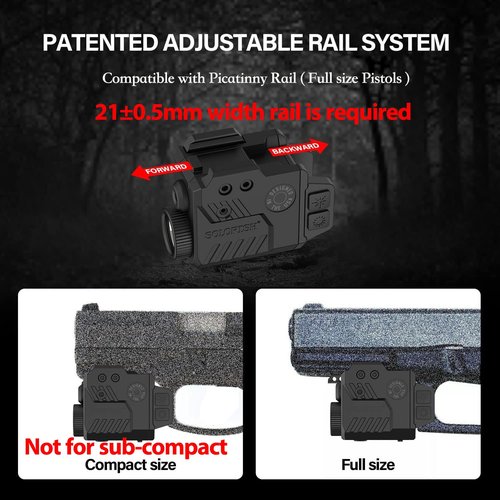 Solofish 800 Lumens Pistol Light Laser Combo, Strobe Function for Green/Red/Blue Laser and Tactical Light with Slidable Rail Fits Full Size Guns w/Rail