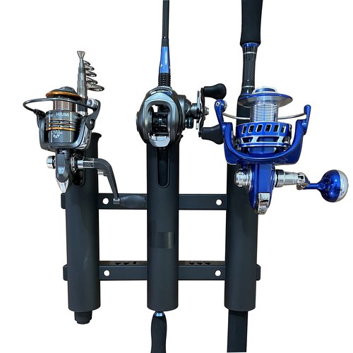 Wall Mounted Fishing Rod Holders Tubes Links Fishing Rod Holder Rack Rests (3-pole-black)