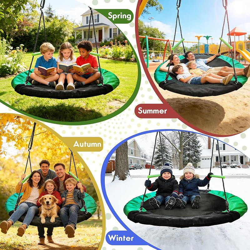 TBMLC 48-Inch Diameter Saucer Swing with Armrest - Black & Dark Green, Heavy-Duty Steel Frame