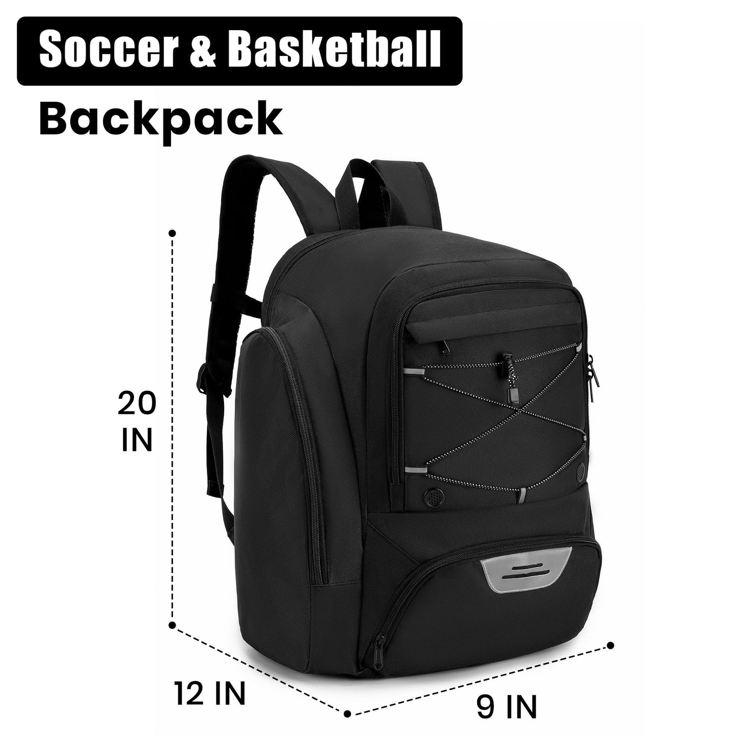 HMLIN OUTOOORS Soccer Backpack with Ball Holder,Youth soccer Bag for Basketball,Volleyball-Includes Separate Shoe Compartment&and Insulation (Black)