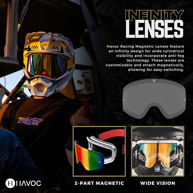 Havoc Racing Infinity Lenses - Smoke Dual Pane Magnetic Replacement Lenses for Goggles