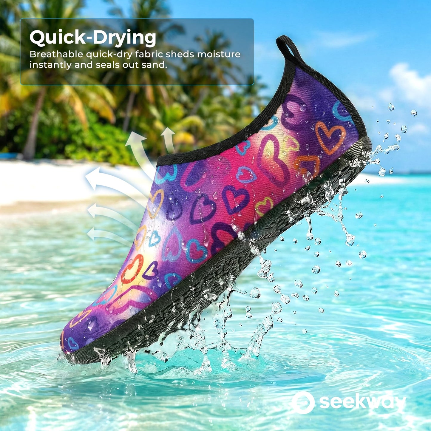 SEEKWAY Water Shoes Women Men Adult Quick-Dry Aqua Socks Barefoot Non Slip for Beach Swim River Pool Lake surf Black Size SK002