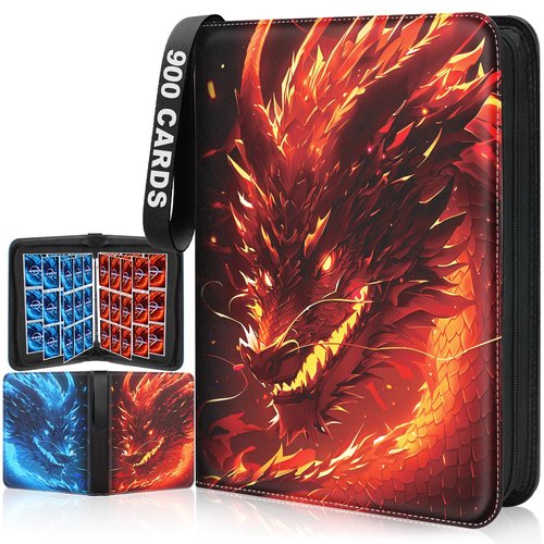 Winsing Card Binders 9 Pocket with 900 Pockets,Premium Zipper Case with 50 Removable Pages, Trading Folder,Album Sleeves Holder Sheets for Game and Sports Cards,Gifts for Boys and Girls,Red