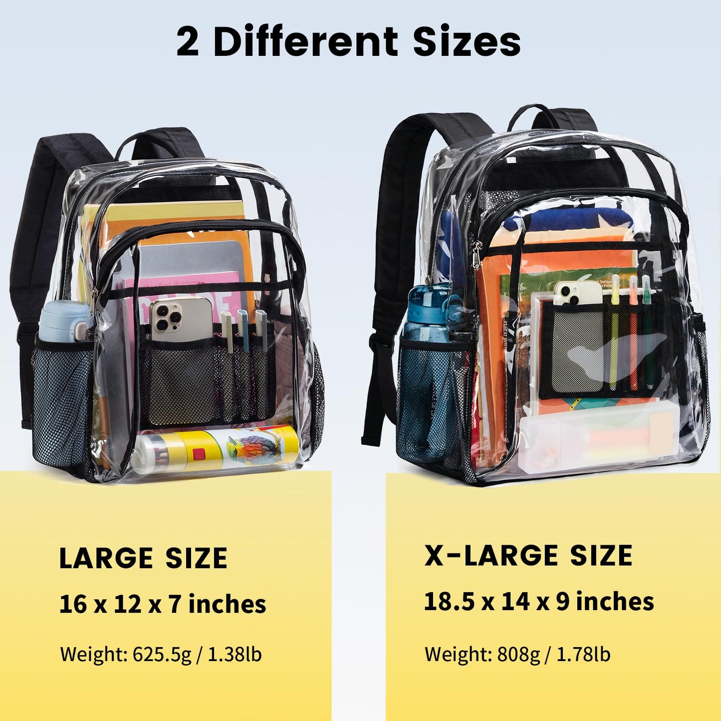 Vorspack Heavy Duty Clear Backpack, Large Transparent Clear Bookbag, Black