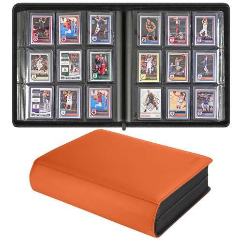 Sibonic 9 Pocket TopLoader Binder, Holds 360 3”x4” Toploader Hard Cases, Sleeves Card Collection Binder, 20 Double Sided Pages, Compatible with Trading & Sports Holder - Orange