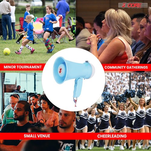 5Core Megaphone Bullhorn Speaker 15W Mini Battery Power Bull Horn w Loud Siren 400 Yard Range Noise Maker HW-1 Sky BLU