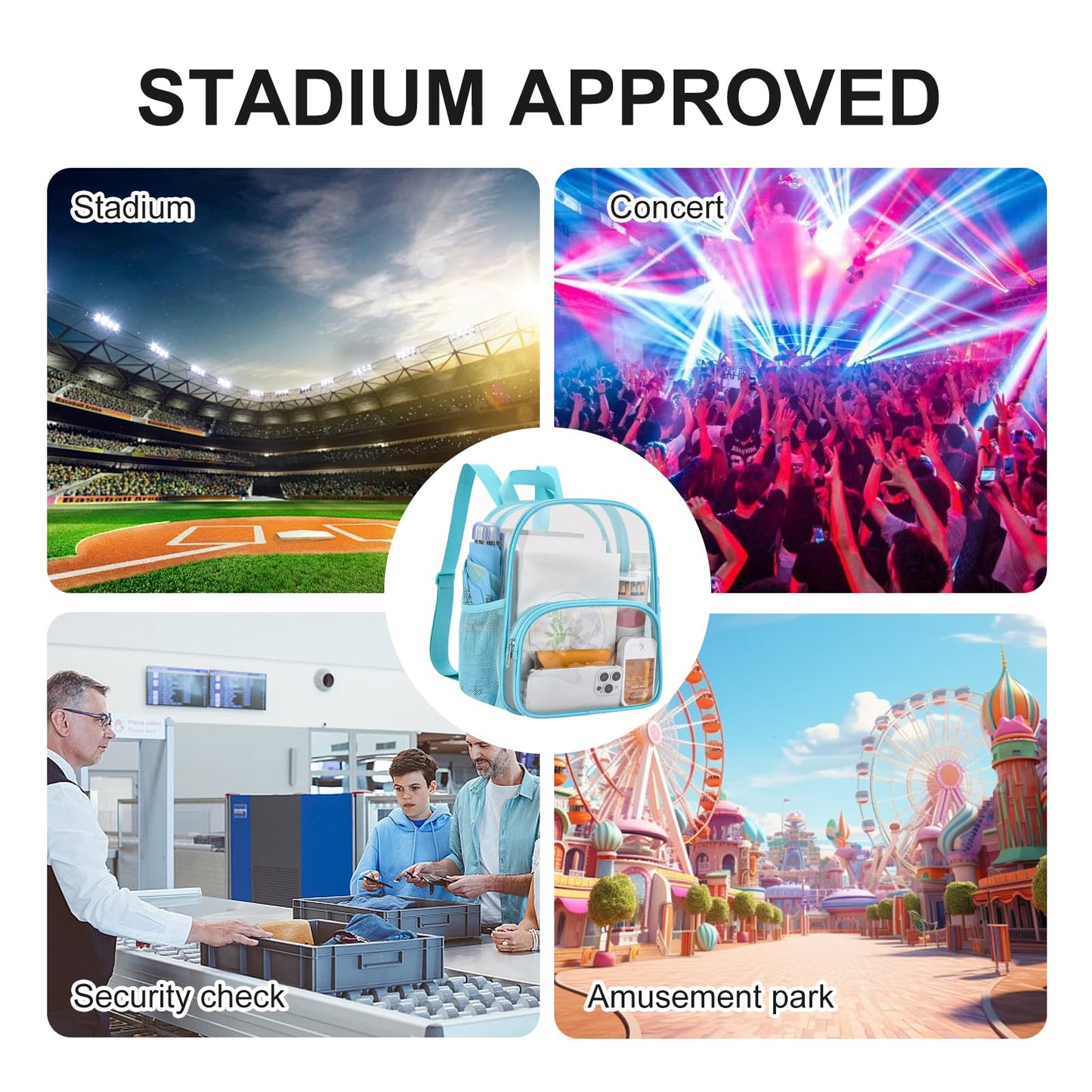 USPECLARE Clear Backpack for Stadium Events Small Clear Backpack 11.5x9.5x6 for Concert Sport Events Work Travel