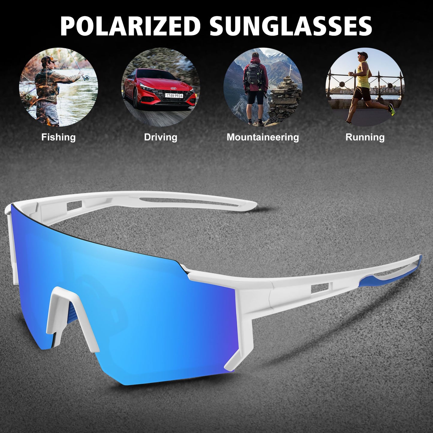 STORYCOAST Polarized Sports Sunglasses for Men Women,Driving Fishing Cycling Mountain Bike Sunglasses UV400 Protection White Frame-Ice Blue Mirror Lens