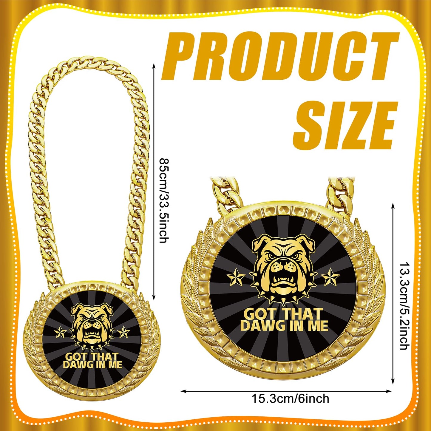 Tondiamo Sports MVP Turnover Chain Medal 6" Big Gold Champ Award Necklace Chain Baseball Basketball Football Soccer Softball Volleyball Competitions Prize Gifts Party Favors (Dog)