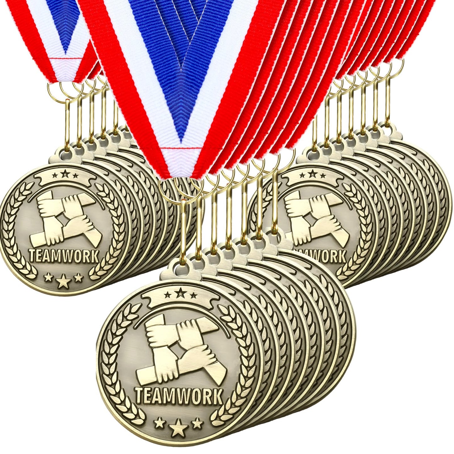Quelay 30 Pcs 2'' Gold Awards Medals Bulk Winner Medals with Neck Ribbons Encourage Team Participation for Adults Trophy Award Prize Gift Competitions Graduation Party(Teamwork)