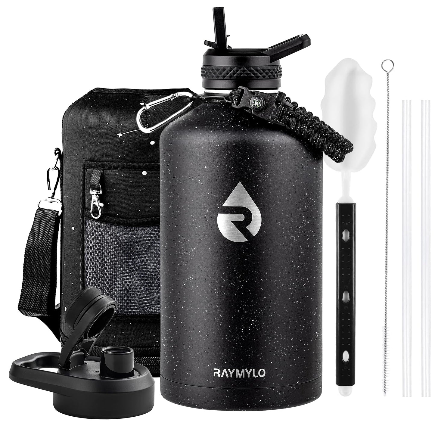 RAYMYLO 128oz Insulated Water Bottle, Triple Wall Vacuum Stainless Steel Water Bottles - Keeps Cold 48H, Reusable One Gallon Flask Jug for Gym, Sports, Camping, Hiking,Travel, Starry Sky-Black
