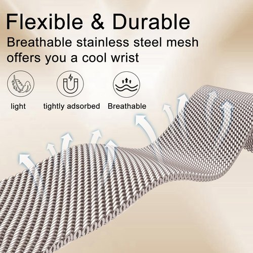 surundo Compatible with Fitbit Charge 6/Charge 5 Bands for Wmen Men, Metal Mesh Milanese Loop Adjustable Strap Replacement for Fitbit Charge 6/Charge 5 Advanced Fitness & Health Trackers