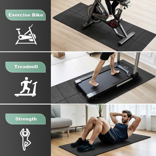 Treadmill Mat, Exercise Mats for Home Workout, 63"x29.5", 1/4", Compatible with Peloton, Foldable Walking Pad for Carpet, Hardwood Floors, Bike and Exercise Equipment, Noise Shock Absorption