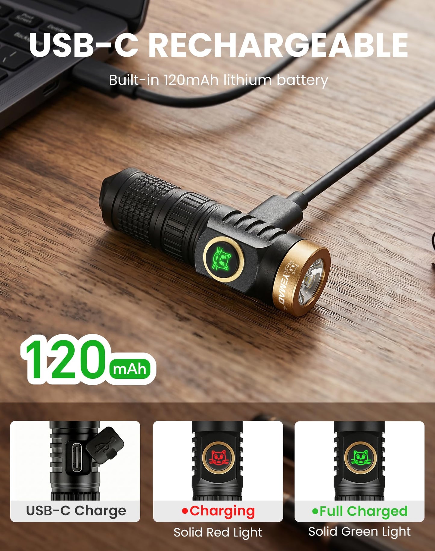Yemao Rechargeable Keychain Flashlight with Chain, 600 Lumens Mini LED Flashlight,Small EDC Light Easy take with Pocket or Attach to Keyring, Bag, for Everyday Carry and Emergency(Mini)
