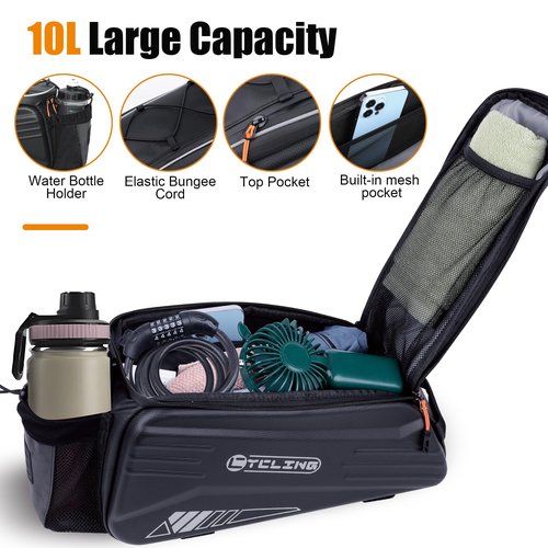 Febabilo Bike Bags for Bicycle Rear Rack - 10L EVA Hard Shell Waterproof 3-in-1 Ebike Trunk Cargo Pannier Bag with Reflective Strip & Shoulder Strap for Commuter Travel Outdoor Cycling Accessories