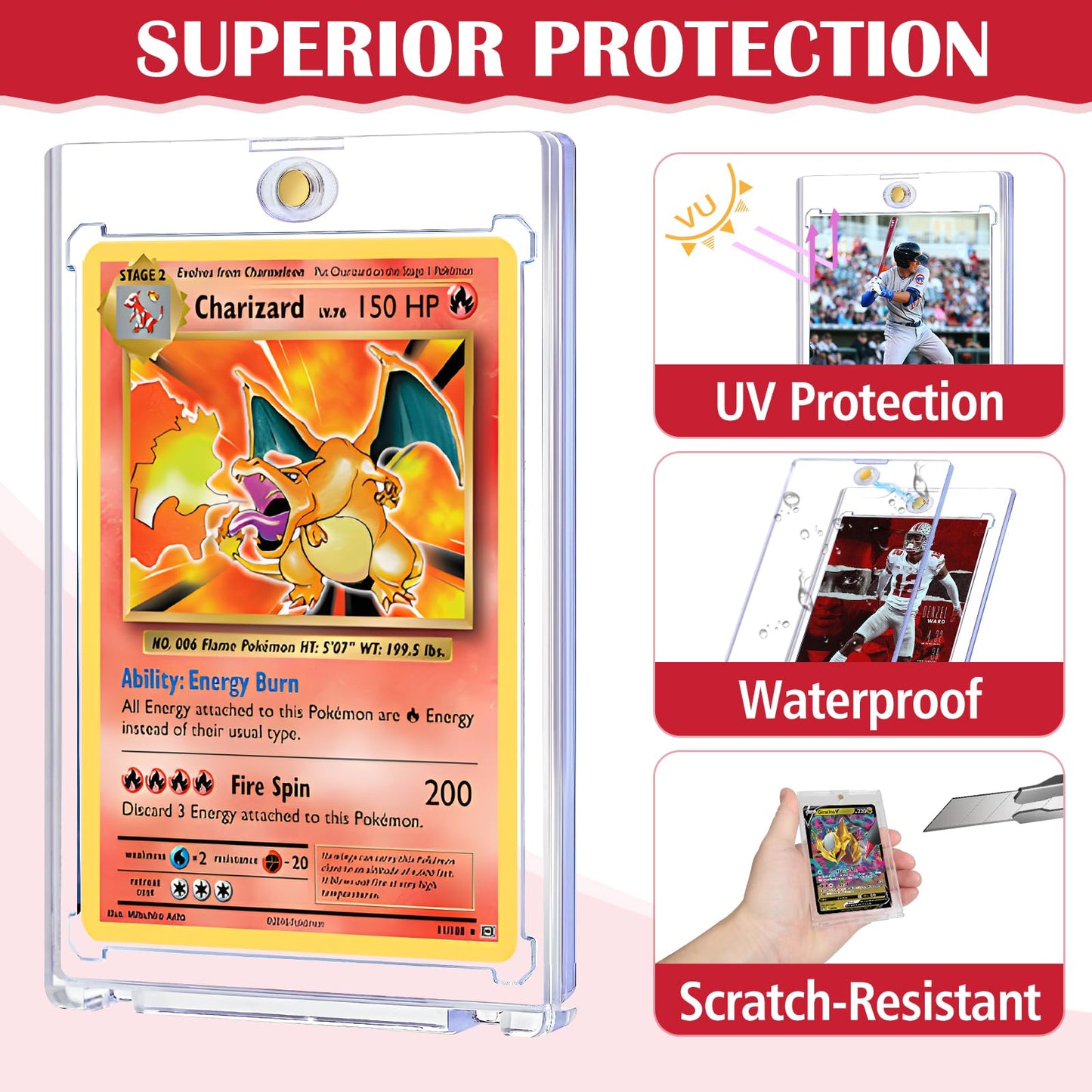 20ct Magnetic Card Holders for Trading, 35pt Hard Cards Sleeves Case, One Touch Card Holder Fit for MTG，Sports, Baseball, Game, Toploaders, Standard Cards Display