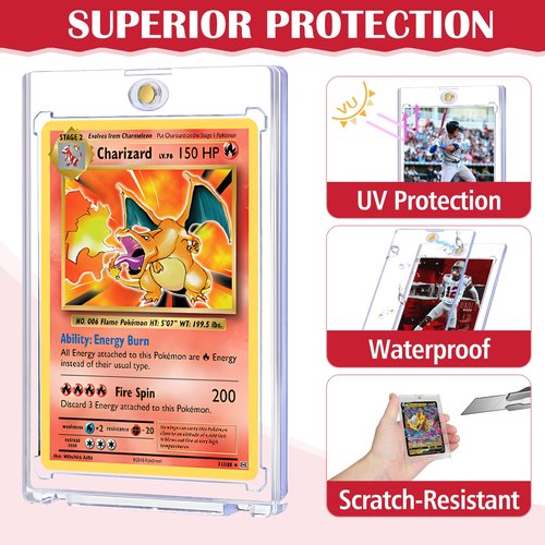 8ct Magnetic Card Holders for Trading Cards, 35pt Hard Cards Sleeves Case, One Touch Card Holder Fit for MTG Cards, Sports Cards, Baseball Cards, Game Cards, Toploaders, Standard Cards Display