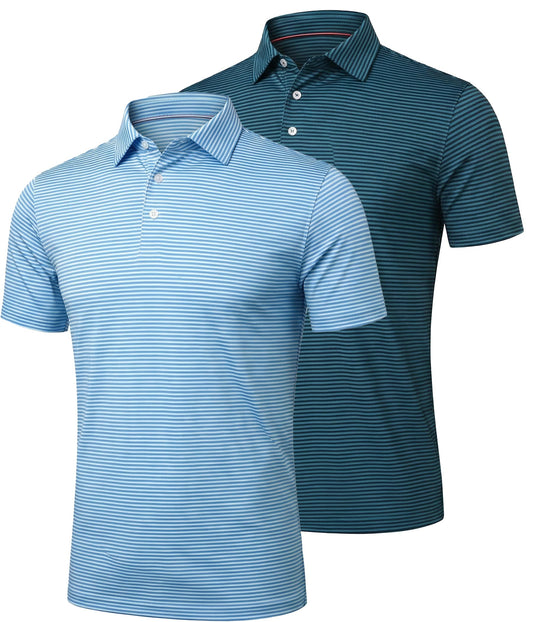 2 Pack Men's Golf Polo Shirts Short Sleeve Dry Fit Print Performance Mositure Wicking Golf Shirts for Men Casual XL