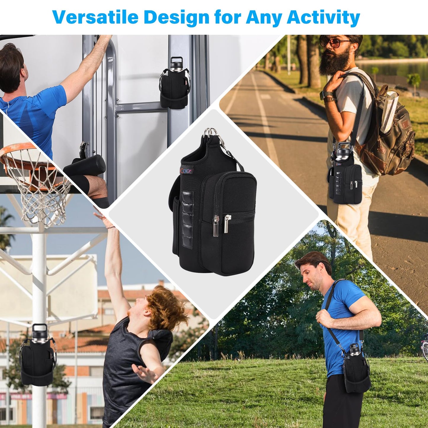 icolor Magnetic Gym Bag Water Bottle Holder with Phone Pockets & Shoulder Strap,Sling Gym Magnetic Bag 5 Built-in Magnets Bottle Pouch Carrier Sleeve Gym Accessories Organizer for Men Women