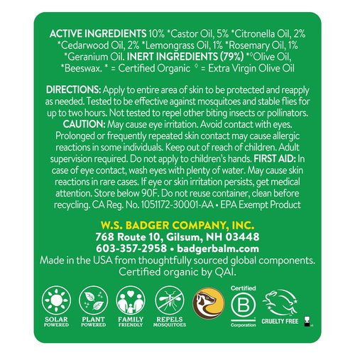Badger Bug Repellent Stick, All Natural Mosquito Repellent with Citronella, Pleasant Smelling Insect Repellent Travel Size for Kids and Adults, 0.6 oz