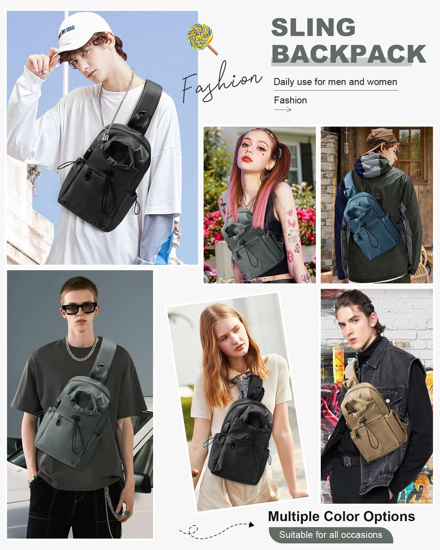 SEAFEW Small Green Sling Crossbody Backpack Shoulder Bag for Men Women - Mini One Strap Sling Bag Fanny Pack Daypack, Waterproof Nylon Chest Bag for Motorcycle Hiking Travel Gym Sport