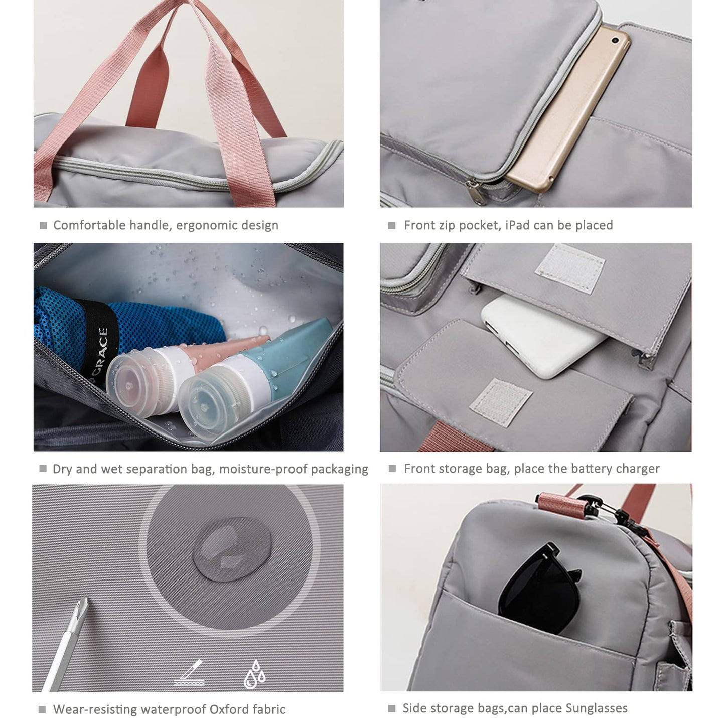 Pink+Toiletry Gym Bag for Women - Foldable Travel Duffel with Wet Pocket & Shoes Compartment, Dance & Overnight Bag, Small Luggage for Women and Man