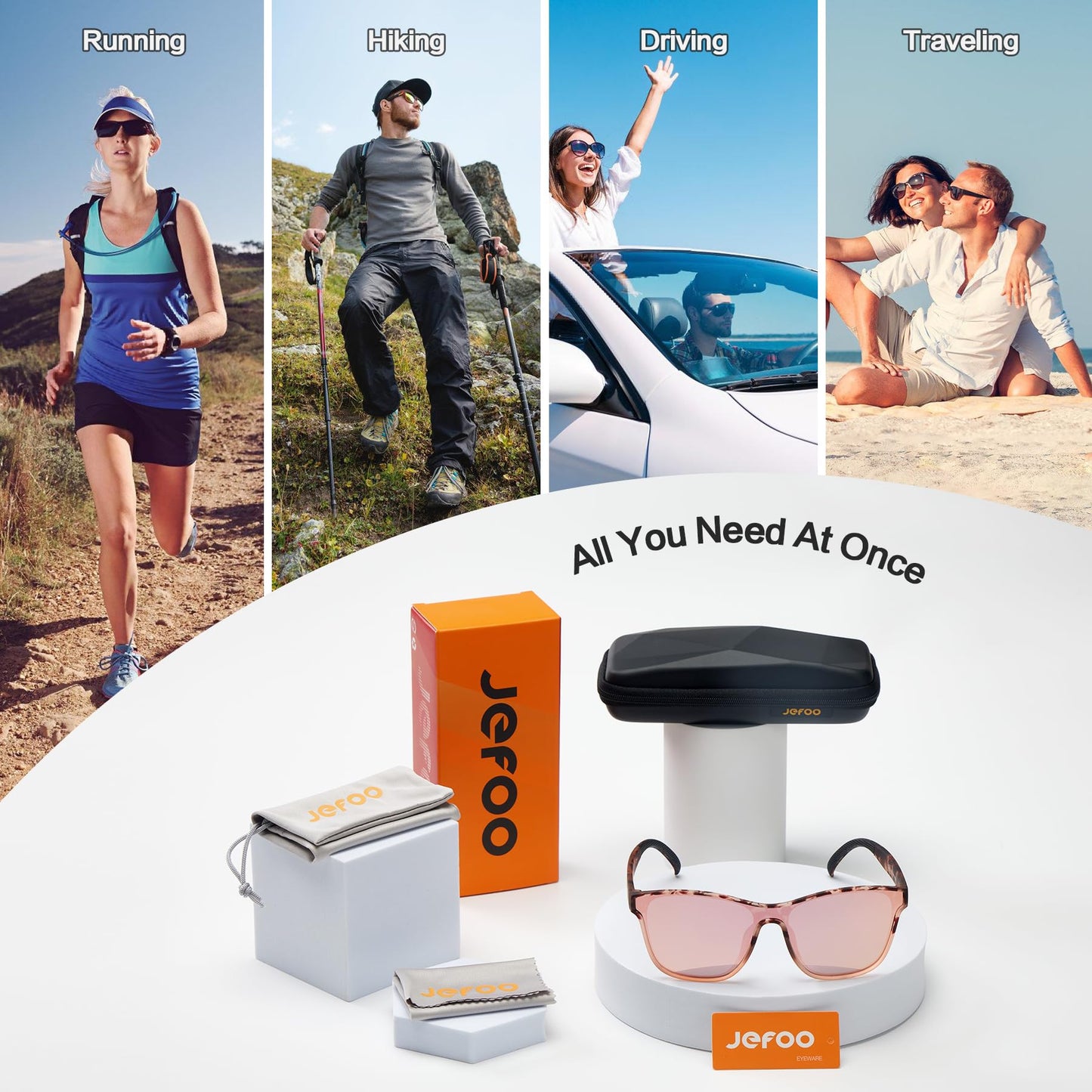 Jefoo Running Sunglasses for Women Men Polarized Retro Shades Trendy 80s Mirrored Shield UV400 Protection Tangle Free