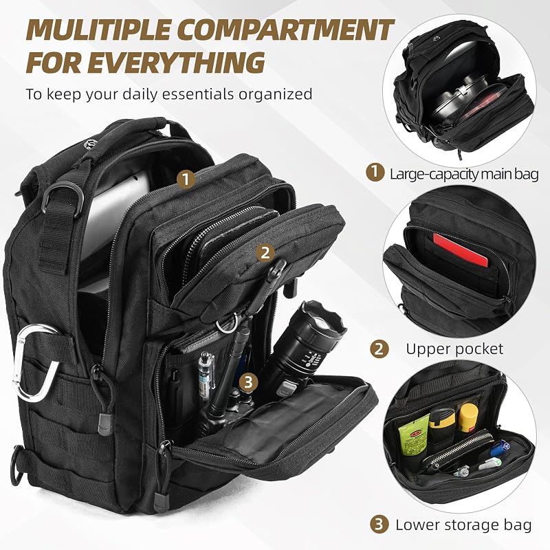 Gracedon Tactical Chest Pack Sling Bag 8L Molle Military Backpack - Black