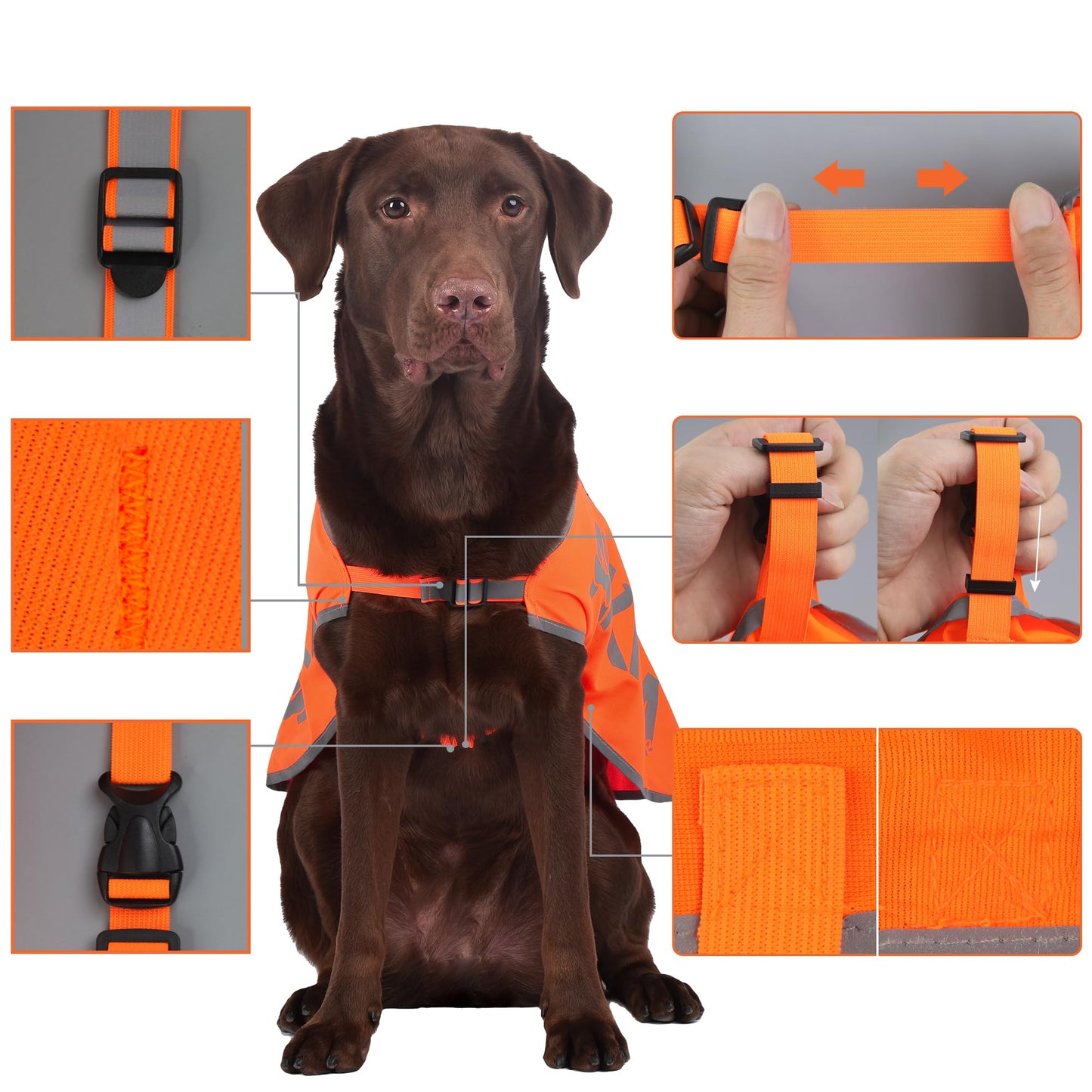 Orange Reflective Dog Vest for Large Breeds, High Visibility Dog Safety Vest Harness with Removable Bell Keep Safe from Hunting, Training & Cars Accidents