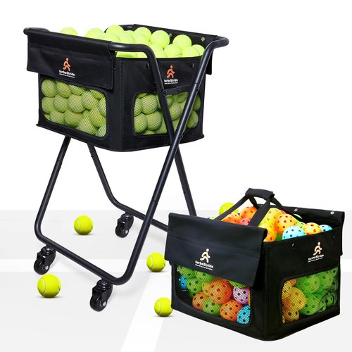 TurboStride Tennis Ball Hopper Cart with 4 Wheels – Foldable, Large Capacity Pickleball & Tennis Ball Collector for Court Training & Coaching