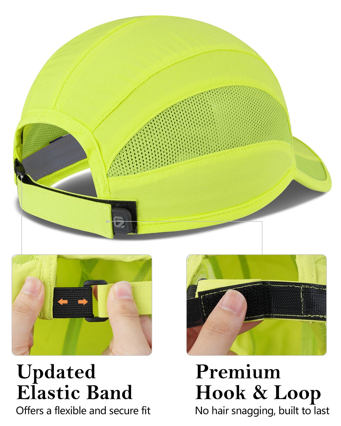 GADIEMKENSD Outdoor Running Hat Men Quick Dry Baseball Cap Women Cool Workout Hat Breathable Mesh UPF50+ Sun Ball Cap Performance Dad Hats for Jogging Cycling Tennis Fluorescent Green M/L 7-7 1/2