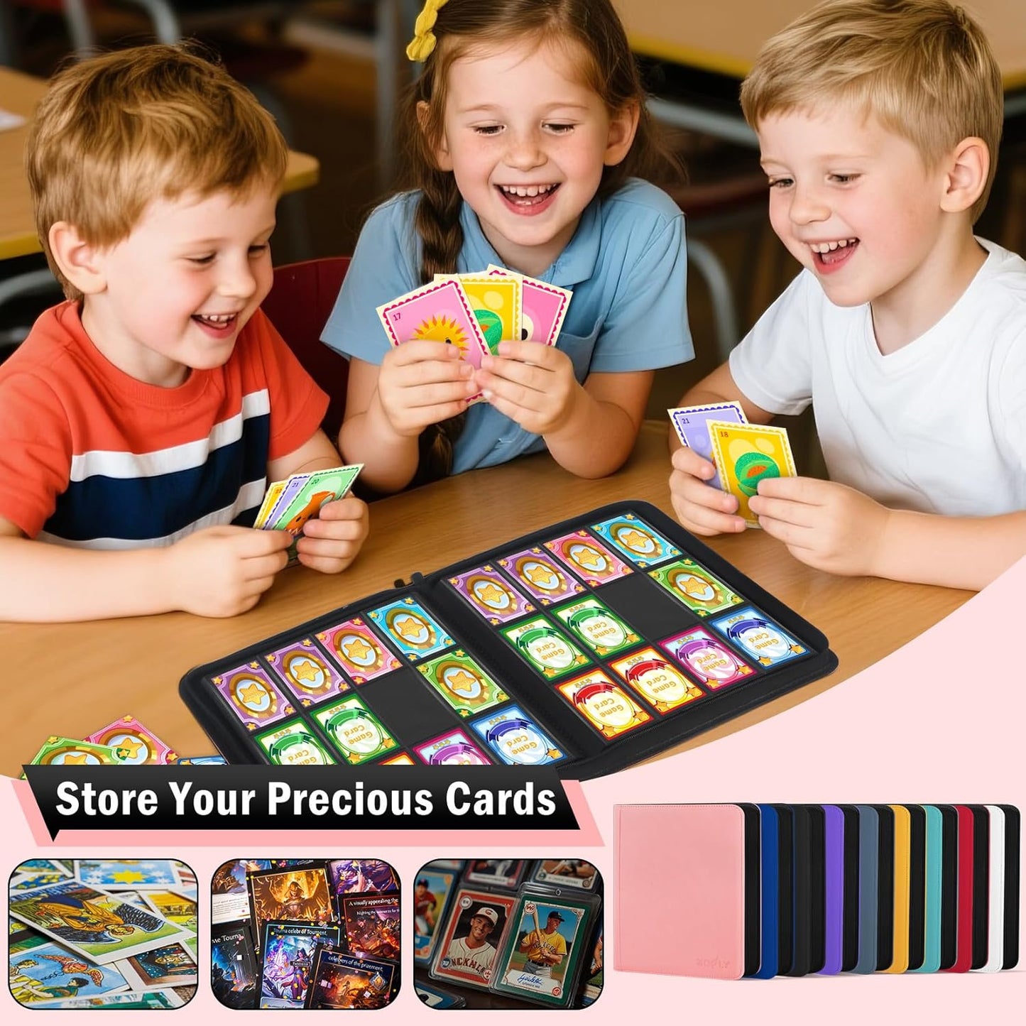 12 Pocket Card Binder, Zipper Trading Card Binder, 720 Large Capacity Side Loading Non-Ring Card Album, Double Sided Acid-Free Card Protector Binder, Card Collection for TCG, MTG, Sport Card, Pink