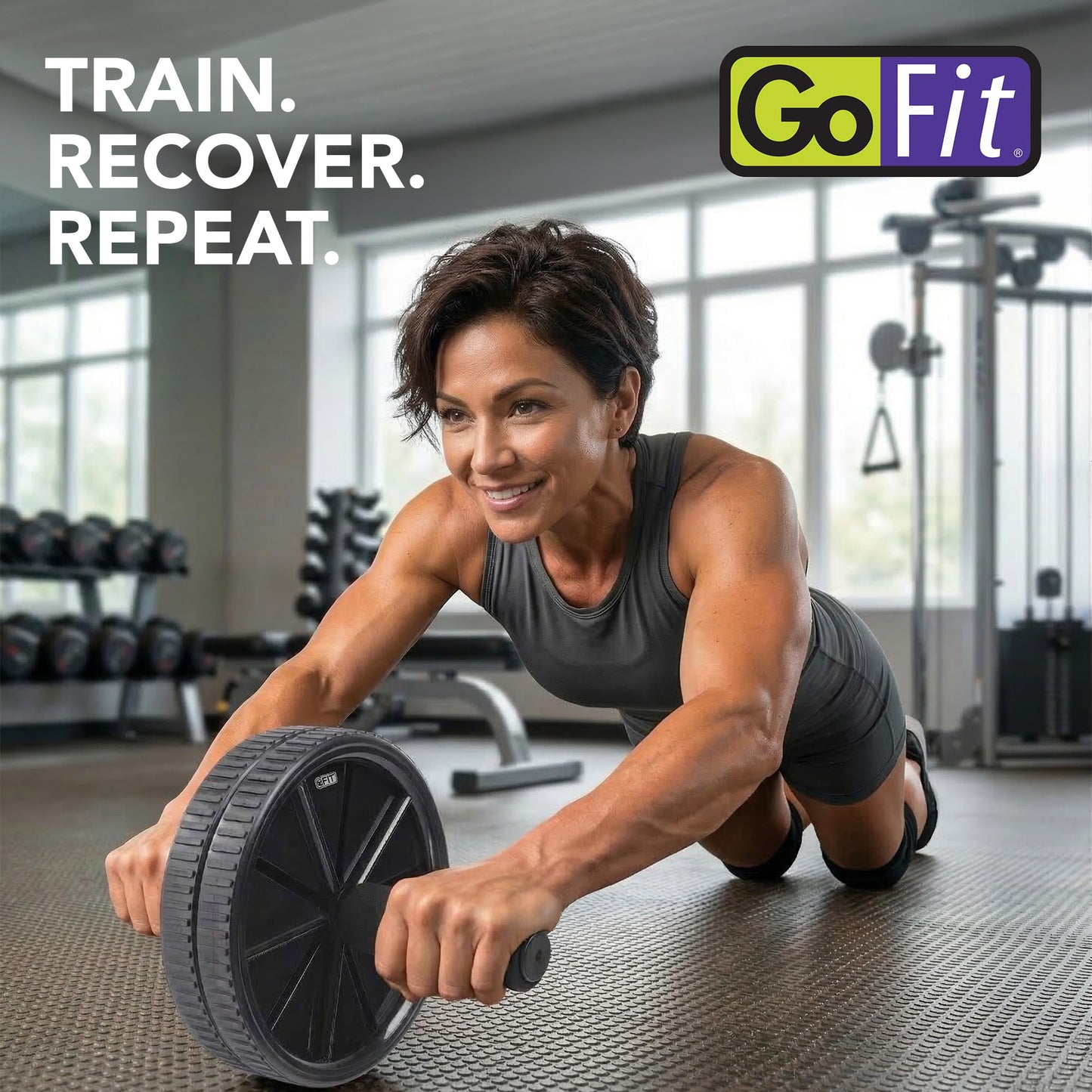GoFit Dual Exercise Ab Wheel- Roller with Handles,Black,One Size,GF-Dew