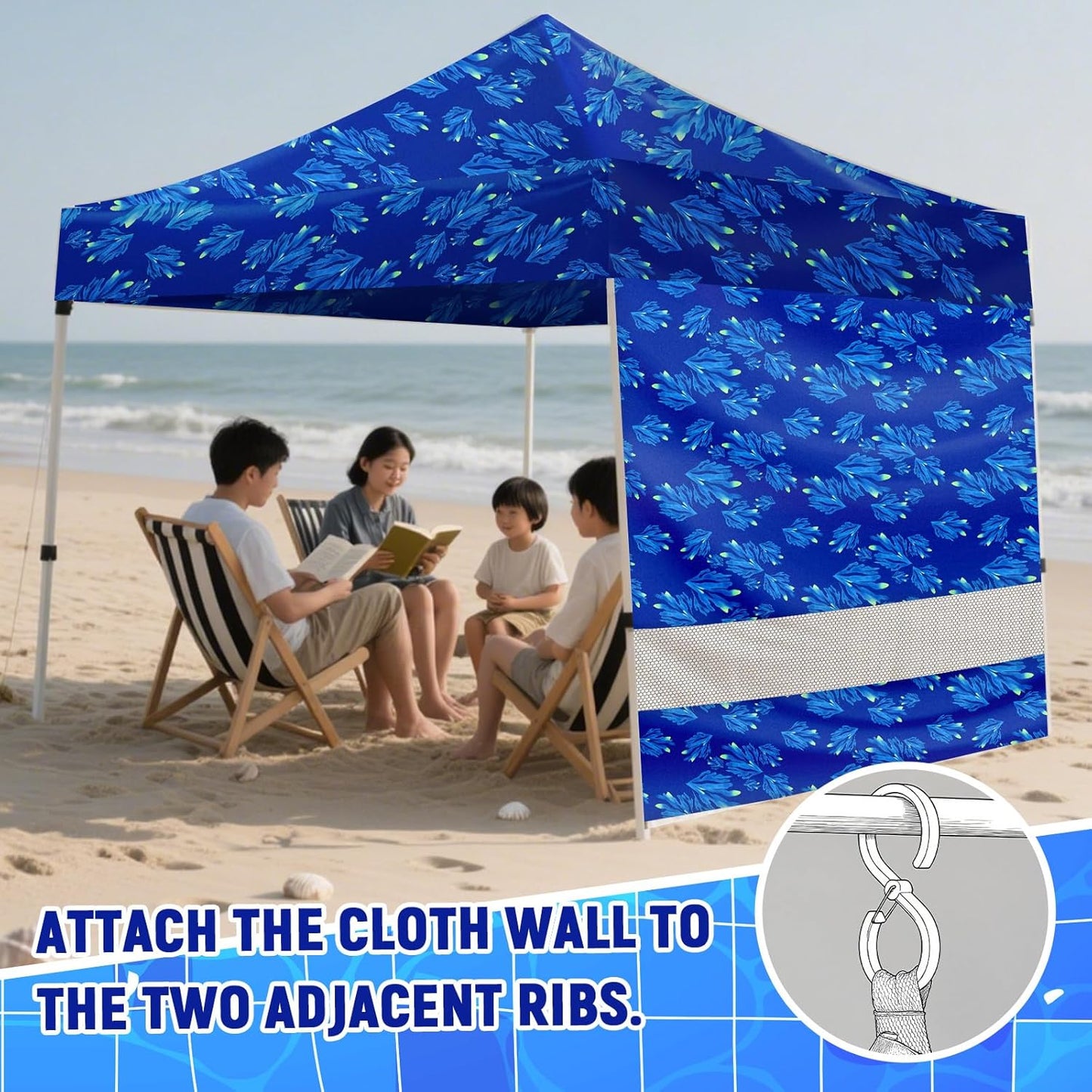 2 Pcs 6x6 Inch Beach Cabana Sidewall with Sand Pockets, Waterproof Portable Beach Shelter, Easy to Set up Canopy, Shade with UPF 50+ UV Protection for Kids Family Friends(Sailor Stripes)