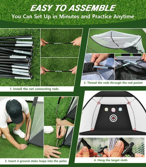 Golf Net, 10x7ft Golf Practice Net with Tri-Turf Golf Mat, All in 1 Home Golf Hitting Aid Nets for Backyard Driving Chipping Swing Training with Target/Mat/Balls/Tee/Bag - Gift for Men
