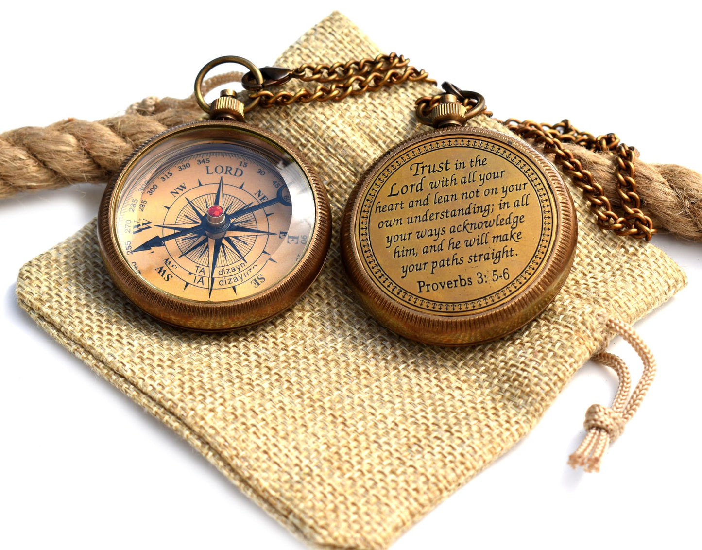Trust in the Lord-Proverbs 3: 5-6 Quote Engraved Compass, Greeting Card, Hiking Backpacking Compass-Boy Scout Compass for Kids-2026 Graduation Day Gifts-Baptism Gifts Compass for Women Mens Boy Girls