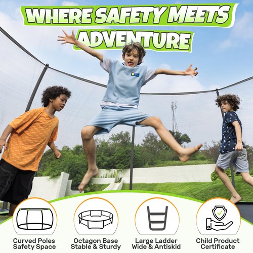 BCAN Trampoline 8FT 10FT 12FT 14FT 15FT 16FT Recreational Trampoline with Enclosure for Kids Adults, ASTM Approved, Outdoor Trampoline with Ladder for Kids