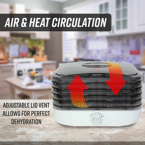 Ronco Turbo EZ-Store 5-Tray Dehydrator with Convection Air Flow, Food Preserver Adjustable Temperature Control, Quiet Operation, for Jerky, Fruits, Vegetables, Herbs, White