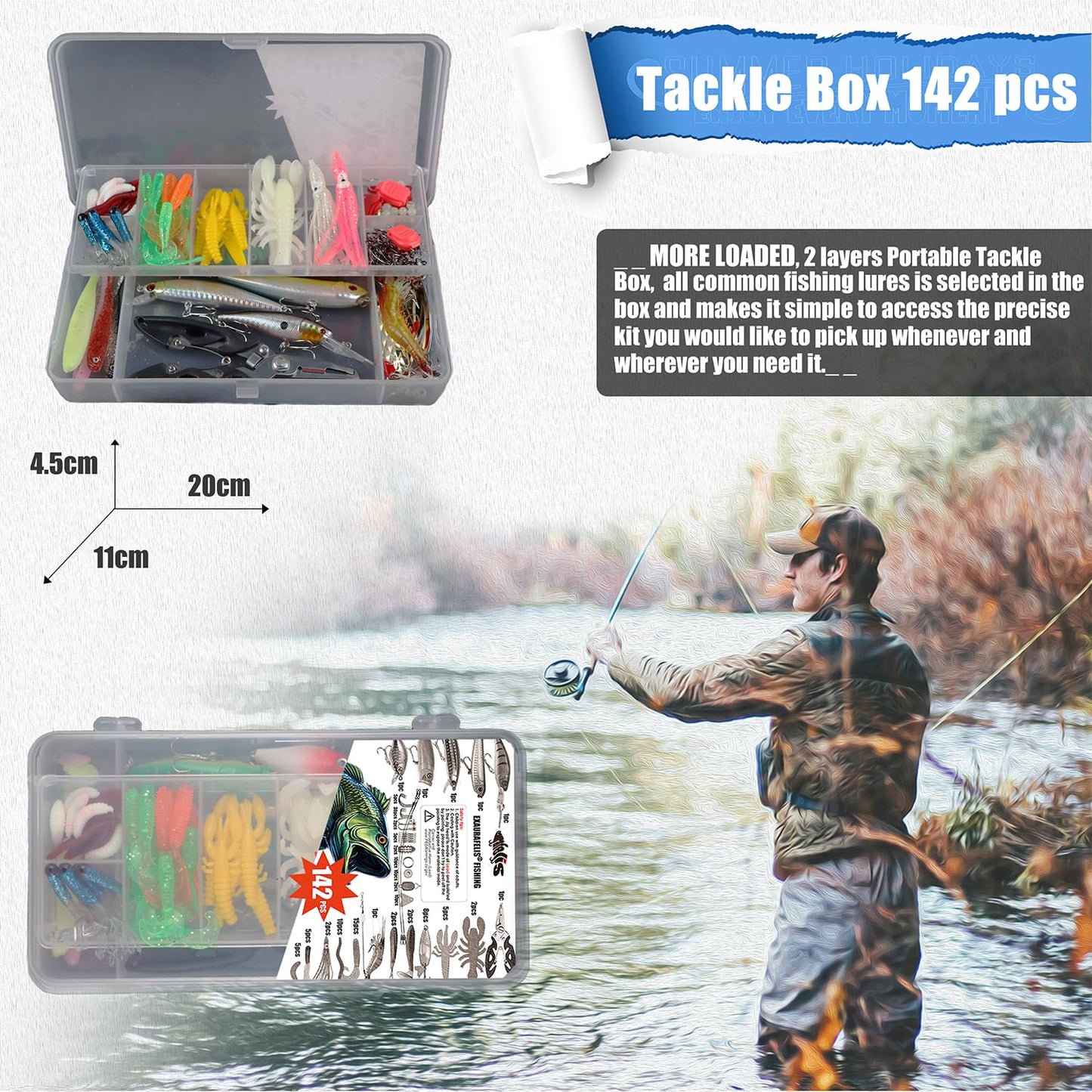 EXAURAFELIS Hard Fishing Lures Set, Minnow Popper Crankbait VIB for Bass Walleye Freshwater River Lake Fishing