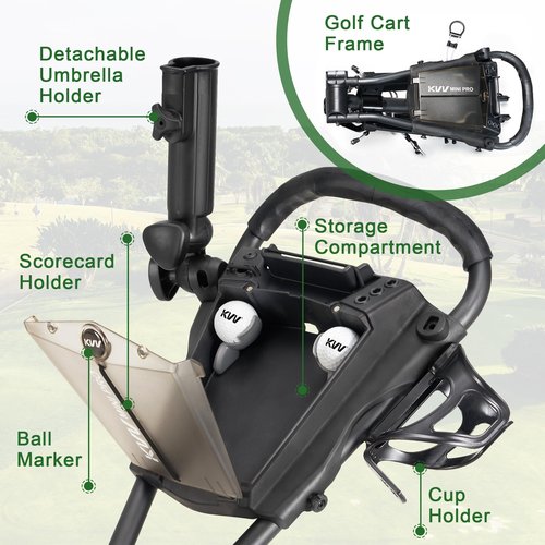 KVV Mini-Pro Deluxe Golf Cart for All Age Groups,Golf Push Cart with Adjustable Upper Bracket, 360 Swivel Front Wheel, Ultra-Compact Size